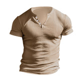 KKBOXLY 2025 popular summer new men's Henry shirt T-shirt outer size  casual knitted slim-fitting versatile top men