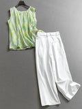 Smudge loose and thin, wrinkled streamer sleeveless shirt can be matched with a complete set of wide-leg pants women's suit X994.