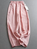 Solid color thin linen blend breathable elastic waist loose wide-leg pants high waist bloomers women's pants casual pants X235
