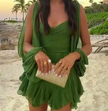 2025 women's dress Sexy Spice Girl Hollow Lantern Sleeve V-Neck Off-Shoulder Dress Women 661