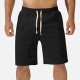 KKBOXLY Summer new 2025 outdoor casual ripped pants men's New simple loose solid color lace-up five-point pants
