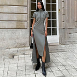 2025 Cross-border fashion half zipper deconstruction design sense zipper dress long dress street trend casual dress women
