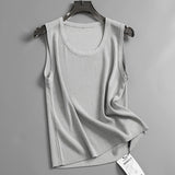 "Four Seasons Can Base" Contrasting Color Crew Neck Ice Skin-friendly Wide Shoulder Strap Single Wear Knitted Sweater Suspender Women's Vest L025