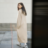 Hooded wool knitted dress spring and autumn new women's single-breasted long dress lazy side split long-sleeved skirt