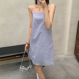 summer new adjustable sleeveless suspender skirt Internet celebrity style backless sexy babes cotton and linen skirt women's clothing