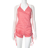 2025 F25ST007  New  new sexy Spice Girls women's clothing summer beach striped vacation two-piece set