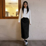 Solid color corduroy skirt spring and autumn new retro versatile and thin long skirt fashionable high waist rear split A-shaped skirt
