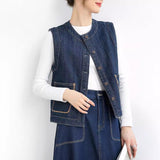 Hong Kong style retro denim vest women's autumn viral trends versatile denim jacket women's tooling style vest women's vest