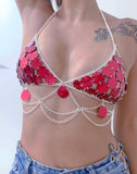 2025  LH4233  sexy acrylic sequin splicing metal chain multi-layer wave neck small vest body chain