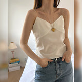 new Korean version V-neck small suspender summer, sexy sleeveless short with white vest top inside can be worn outside