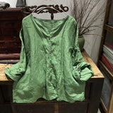 2025  22/12 Xiaoqiu, early spring literary and retro ramie cardigan collarless button-down shoulder shirt