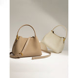 2025 Niche design texture first layer cowhide soft bag portable vegetable basket bag shoulder crossbody mini bucket bag women