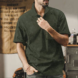 KKBOXLY 2025 Across the summer new men's washed lapel button T-shirt heavy oversize retro brown casual short sleeves