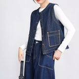 Hong Kong style retro denim vest women's autumn viral trends versatile denim jacket women's tooling style vest women's vest