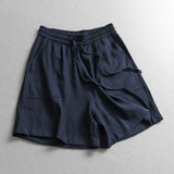 Linen blend thin cool lace-up elastic waist loose wide-leg pants summer versatile casual pants women's shorts X675