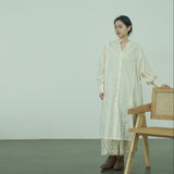 cotton jacquard striped bat-sleeved long shirt, oriental aesthetic literary stand-up collar wide cardigan S23061
