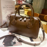 leather women's bag new first-layer vegetable tanned cowhide Boston bag retro portable versatile messenger bag women's shoulder