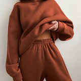 kkboxly  Casual Solid Two-piece Set, Drop Shoulder Long Sleeve Hoodies & Elastic Waist Jogger Pants Outfits, Women's Clothing