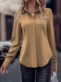 kkboxly Solid Button Front Blouse, Casual Long Sleeve Collar Work Blouse, Women's Clothing