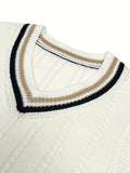 kkboxly  Elegant Slightly Stretch Preppy Vest, Men's Casual Vintage Style V Neck Vest For Fall Winter