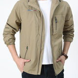 kkboxly  Classic Design Detachable Hooded Jacket, Men's Casual Letter Embroidery Nylon Zipper Pockets Jacket Coat