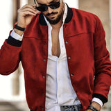 kkboxly  Flannel Varsity Bomber Jacket, Men's Casual Baseball Jacket Coat Regular Fit College Hipster Windbreaker For Spring Autumn