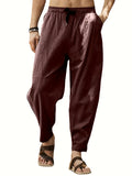 Breathable Baggy Loose Fit Pants, Men's Casual Solid Color Cotton Blend Drawstring Pants For Spring Summer