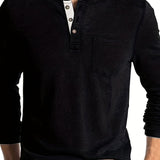 kkboxly  Men's Henley Shirts Casual Trendy Shirt Round Neck With Button Up Solid Long Sleeve For Daily Summer Autumn