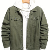 kkboxly  Flap Pocket Contrast Stitching Denim Jacket, Men's Casual Lapel Button Up Jacket For Spring Fall