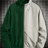 kkboxly  Color Block Lightweight Jackets By Activity, Men's Casual Stand Collar Zip Up Jacket For Spring Fall Outdoor