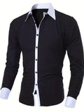 kkboxly  Men's Casual Button Up Contrast Color Long Sleeve Shirt, Men's Clothes For Spring Summer Autumn, Tops For Men