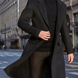 kkboxly  Men's Elegant Trench Coat, Casual Wool-like Fabric Warm Overcoat For Fall Winter