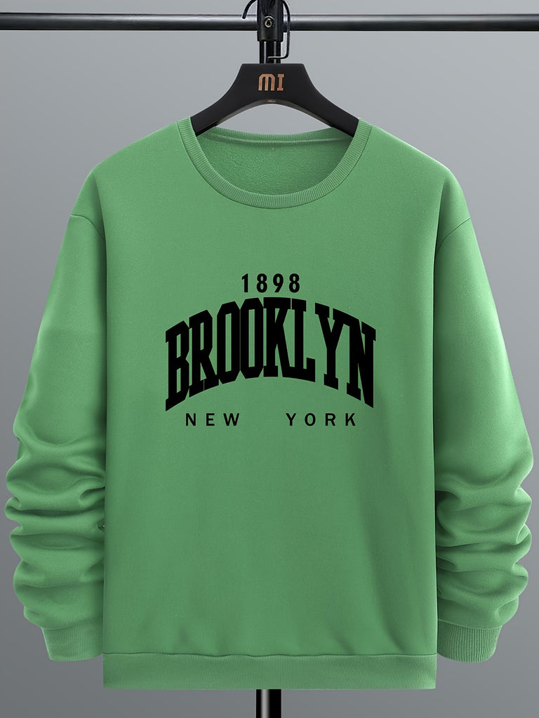 Brooklyn Print, Men’s Pullover Sweatshirt, Casual Crew Neck Jumper For Spring Fall, Moisture Wicking And Breathable Sweater, As Gifts