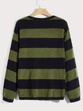 kkboxly  All Match Knitted Stripe Pattern Sweater, Men's Casual Warm Slightly Stretch Round Neck Pullover Sweater For Fall Winter