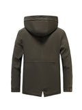 kkboxly  Men's Solid Warm Fleece Hooded Jacket, Casual Multi Pocket Cargo Jacket For Fall Winter Outdoor Activities