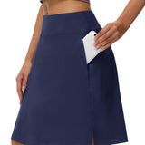 kkboxly  Tennis Sports Mid-Length Skorts, Soft Breathable Quick Drying Yoga Fitness Golf Skirts With Phone Pocket