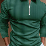 kkboxly  Men's Casual Long Sleeves Zip Up Polo Shirts, Lapel Collar Tops Pullovers, Men's Clothing For Spring Autumn
