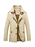 kkboxly  Men's Solid Color Turndown Collar Button Jacket, Mid-Length Fleece Thickened Windbreaker Jacket For Autumn And Winter