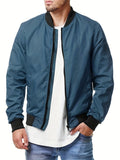 kkboxly  Solid Varsity Bomber Jacket, Men's Casual Baseball Jacket Coat Regular Fit College Hipster Windbreaker For Spring Autumn