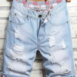 kkboxly  Men's Stylish Ripped Jeans Casual Royal Blue Shorts For Summer