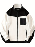 kkboxly  Men's Polar Fleece Jacket, Casual Stand Collar Zipper Pockets Coat For Fall Winter
