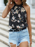 kkboxlyFloral Print Halter Neck Blouse, Elegant Casual Blouse For Spring & Summer, Women's Clothing