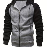 kkboxly  Plus Size Men's Casual Hooded Cardigan Sweatshirt, Loose Zipper Contrast Tracksuit, Oversized Men's Outerwear Coat, Tops, Clothing Best Sellers