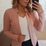 kkboxly  Solid Open Front Blazer, Casual Long Sleeve Blazer For Office & Work, Women's Clothing