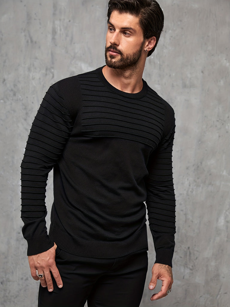 kkboxly  Men's Solid Crew Neck Knit Long Sleeves T-shirt, Casual Comfy Shirt For Spring Summer Autumn, Men's Clothing Tops
