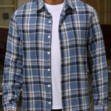 kkboxly  Plus Size Men's Plaid Shirt Oversized Long Sleeve Shirt For Fall Winter, Men's Clothing