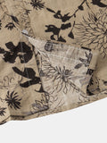 kkboxly  Men's Casual Cotton Leaf And Flower Graphic Short Sleeve Shirt, Male Clothes For Summer
