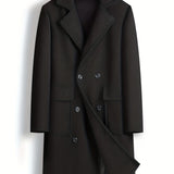kkboxly  Chic Elegant Double-breasted Trench Coat, Men's Casual Lapel Flap Pocket Woolen Overcoat For Fall Winter Business