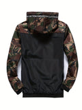 kkboxly  Men's Casual Hooded Camo Windbreaker Jacket Coat Regular Fit Coat For Spring Autumn Outdoors Hiking