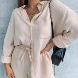 kkboxly  Casual Solid Two-piece Shorts Set, Button Front Shirt & Drawstring Shorts Outfits, Women's Clothing